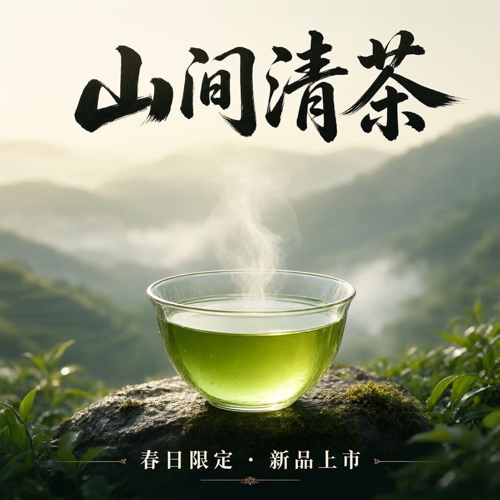 Qwen-Image 2.1 Turbo: Chinese tea poster with brush calligraphy